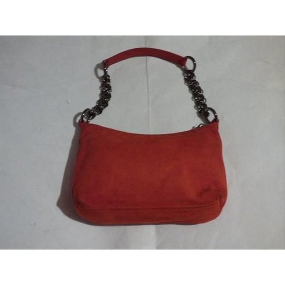 Prada Reddish Orange Suede And Leather Shoulder Purse  With A Chrome Chain - Picture 5 of 8